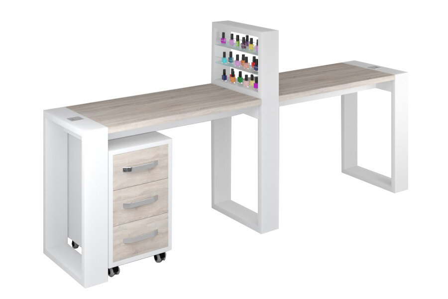 Модульный маникюрный стол Matrix с подставкой и тумбой двухместный